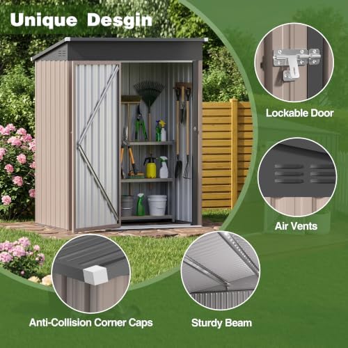 3 ft outdoor storage shed, waterproof metal garden, close-up detail
