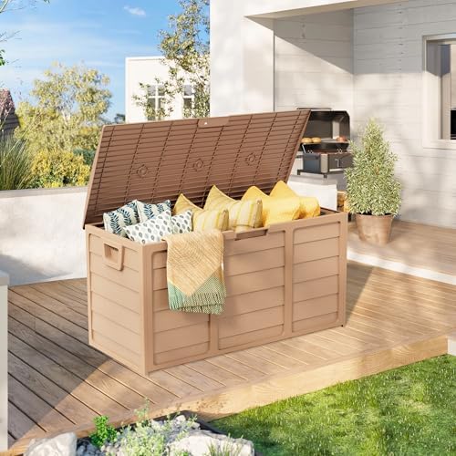 suncrown 75 gallon deck storage box resin outdoor, side view