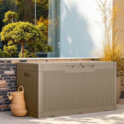 greesum outdoor storage box 100 gallon storage bin showing dimensions