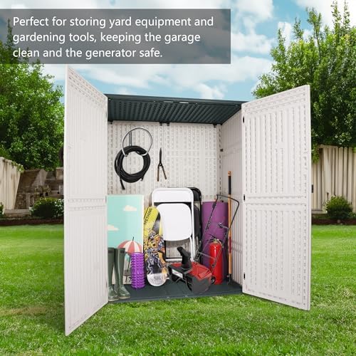 outdoor storage cabinet, 52 cu ft resin storage shown in use