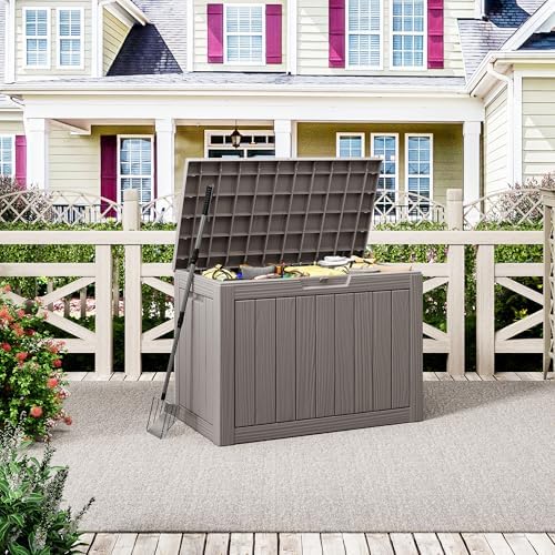 nunu lab 45 gal deck box, outdoor storage on a desk or shelf