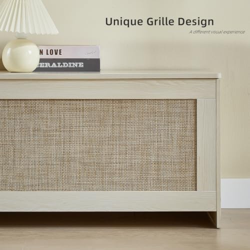 47.2" storage chest extra large,rattan storage bench(white cream), front angle view