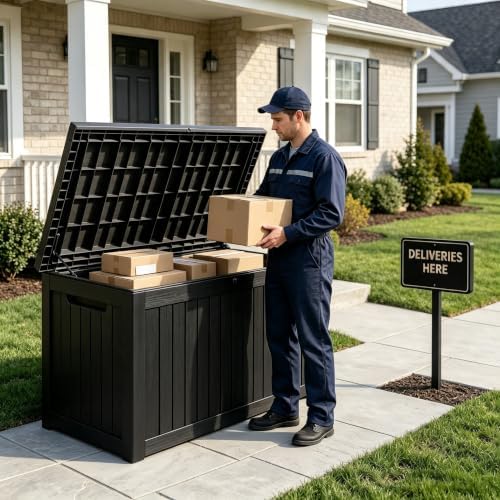 201 gallon large resin outdoor storage box, waterproof, close-up detail