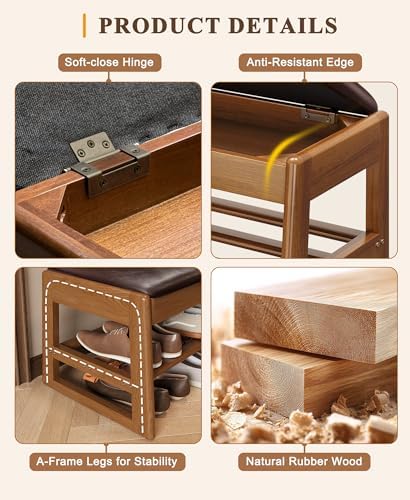 shoe rack bench with hidden storage, 2‑tier solid, front angle view