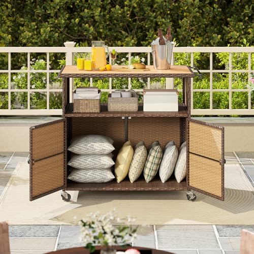 tangkula rattan outdoor storage cabinet with 4 wheels, main product view