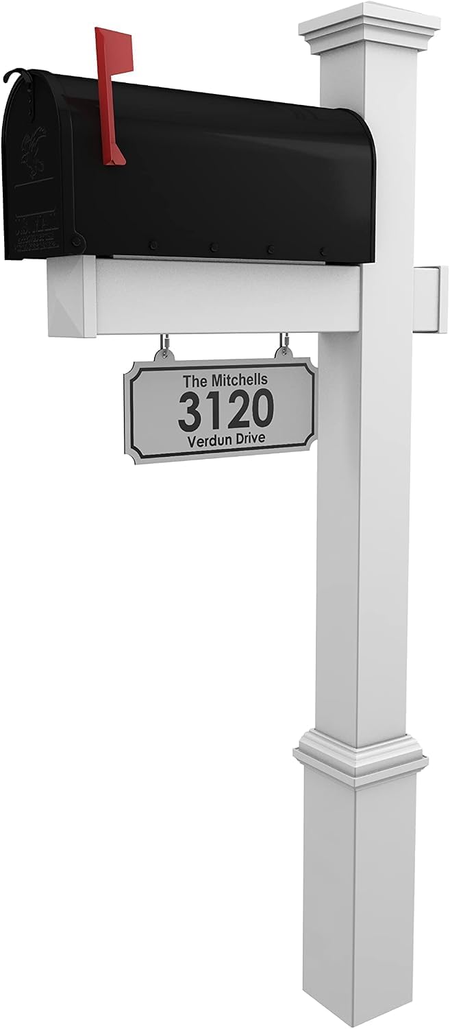 4Ever Products White Vinyl Mailbox Post System with Black Steel Mailbox (White, Large)