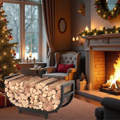 30-inch firewood rack outdoor indoor with log carrier shown in use
