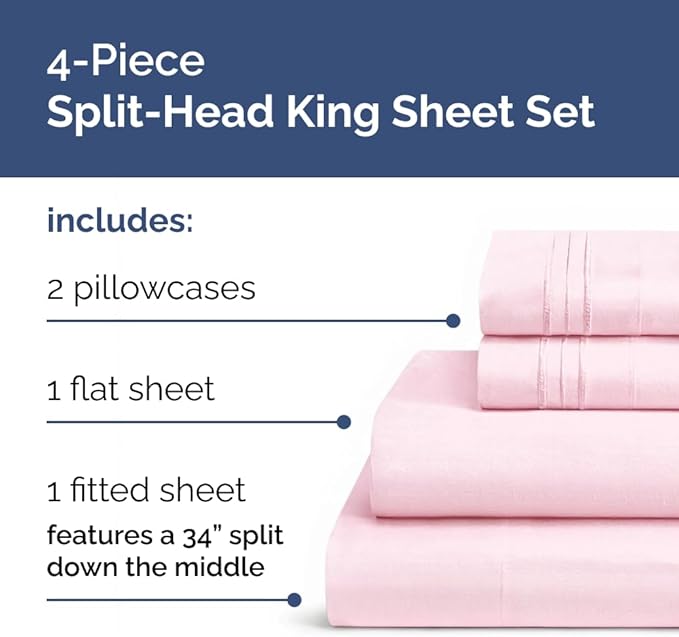 Split Head King Sheet Set – 4 Piece Flex Split Top King Sheets - Image 3