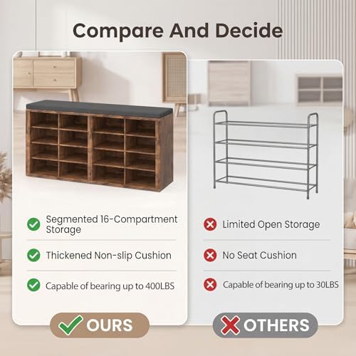 shoe rack bench, shoe storage bench with cushion, view 9