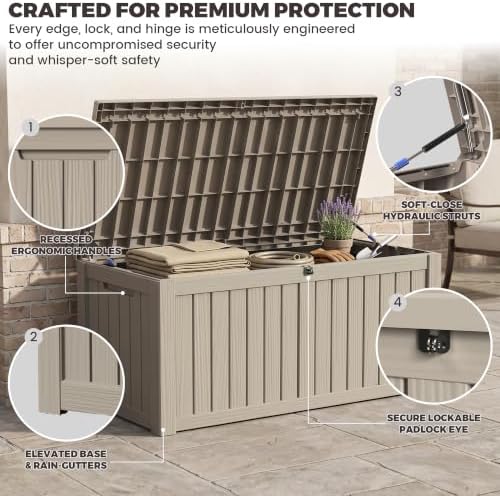 outdoor storage box,150 gallon waterproof deck box [upgraded, close-up detail