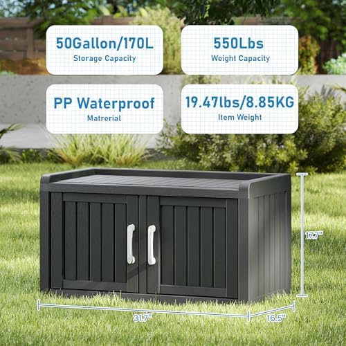 2-tier storage bench, waterproof uv-resistant outdoor shoe storage shown in use