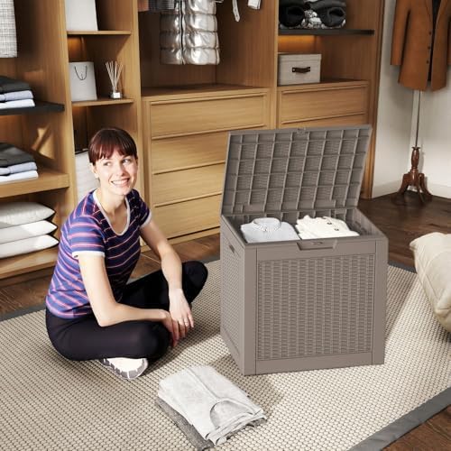 31 gallon deck box, lockable waterproof outdoor storage, close-up detail