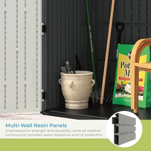 suncast xl vertical storage shed, 106 cu ft, side view