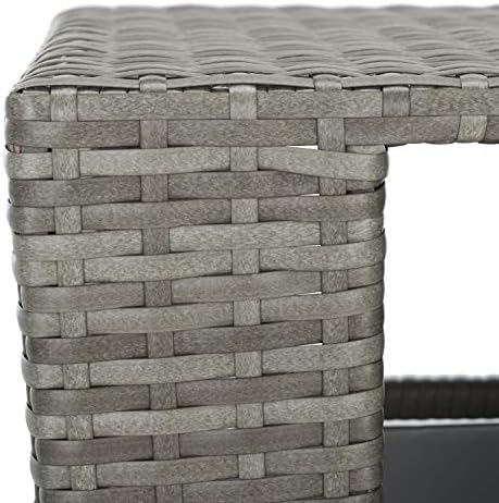 safavieh outdoor mazeli wicker trash can, 35.1" grey, close-up detail