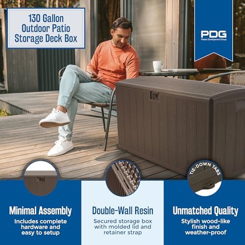 plastic development group outdoor deck box, soft close, close-up detail