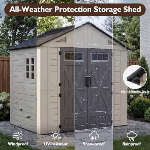 lazysunsets 8x6 ft outdoor storage shed, large resin, close-up detail