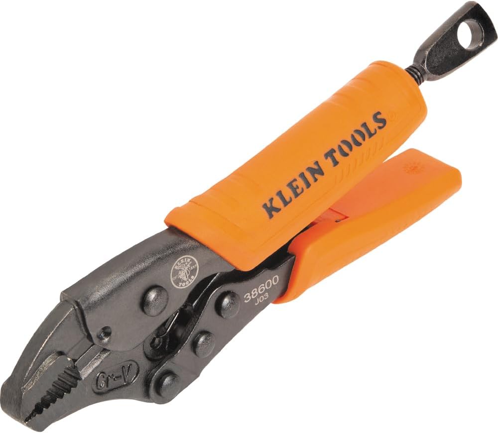 Klein Tools 38600 Curved Jaw Locking Pliers with Quick Release Handles, Intuitive Thumb Knob, High Torque, Mole Grips for Clamping and Gripping, 5-Inch