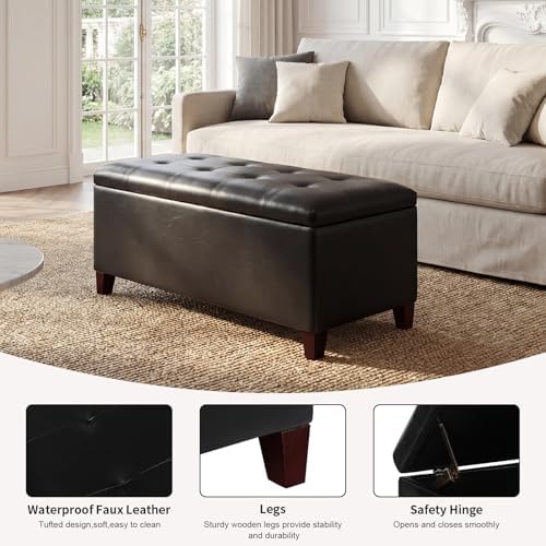 asense storage ottoman bench, 33" faux leather upholstered on a desk or shelf