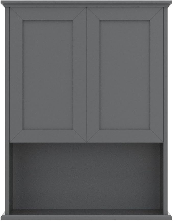 Grey Cabinet Wall Mounted with 2 Doors, Wooden Medicine Cabinet with Adjustable - Image 5
