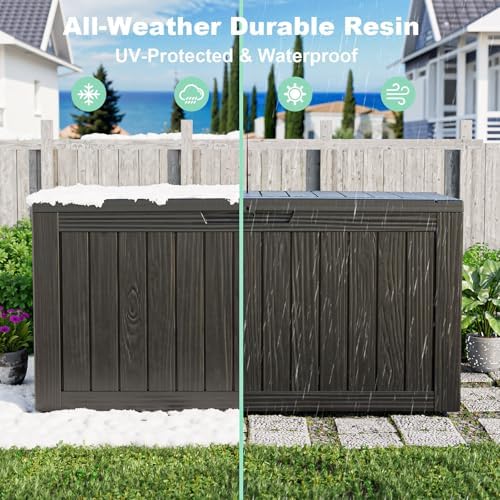 outdoor waterproof resin storage deck box lockable outside, close-up detail