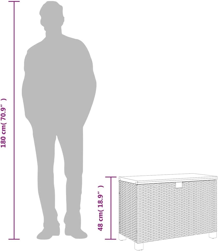 vidaxl patio storage box gray 31.5"x15.7"x18.9" poly rattan, side view