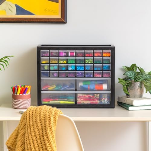 iris usa 36-drawer storage cabinet, garage tool screws on a desk or shelf