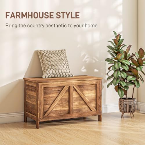 homcom 30" farmhouse storage bench lift top storage, close-up detail