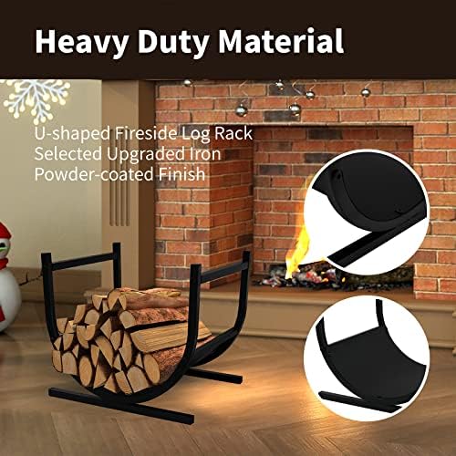 17.5" firewood log rack for firewood, u-shaped heavy-duty shown in use