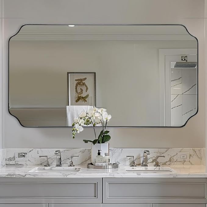 ANDY STAR 30"x55" Large Bathroom Mirror, Chrome Scalloped Mirror by ANDYSTAR