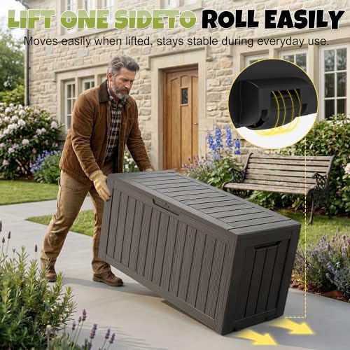 drato 155 gallon deck box waterproof outdoor storage, side view