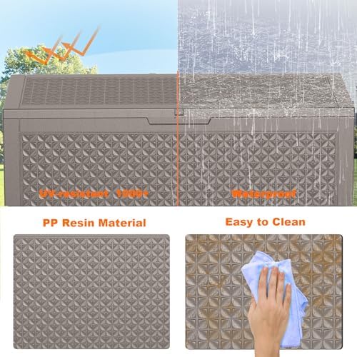 110 gallon outdoor storage box waterproof, resin lockable, front angle view