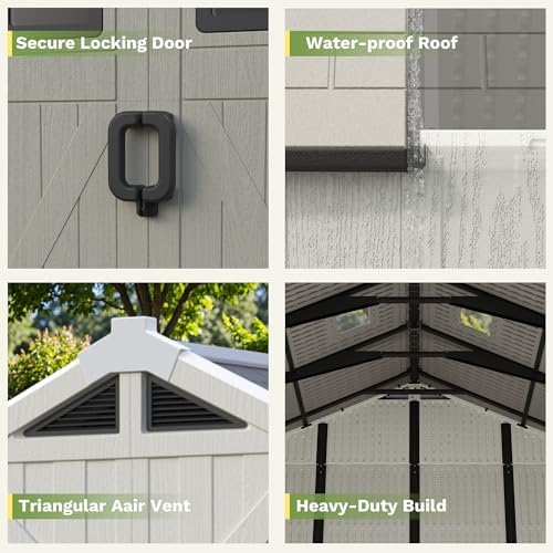 greesum 10x8ft resin outdoor storage shed with floor, close-up detail