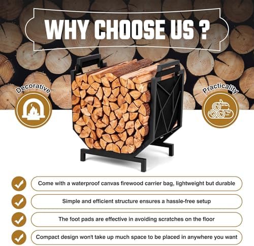 hihaduum firewood rack outdoor indoor - firewood holder, side view