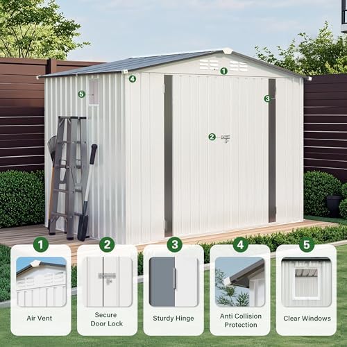 8x6 ft outdoor storage shed, metal garden shed, side view