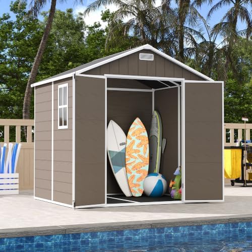 udpatio resin storage shed 8 x 6 ft, front angle view