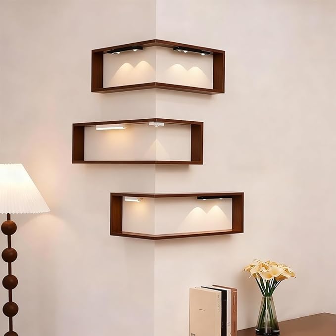 Smart Corner Shelves That Light Up Your Space, Wooden Wall-Mounted Corner Shelf - Image 4