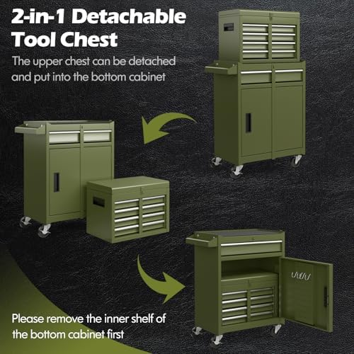 ironmax 2-in-1 detachable rolling metal tool chest, 5, side view