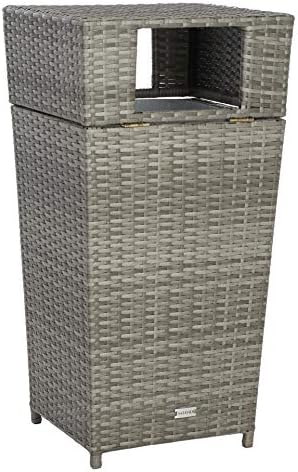 safavieh outdoor mazeli wicker trash can, 35.1" grey on a desk or shelf