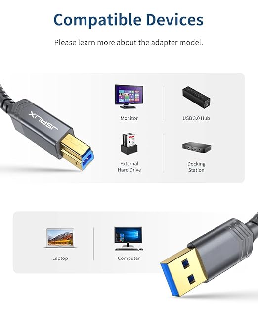 JSAUX USB 3.0 Printer Cable, Type A Male to B 3.0 Male USB 3.0 Type B Upstream - Image 7