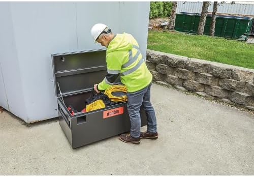 ironton 47.5in. jobsite box, gray, carbon steel on a desk or shelf