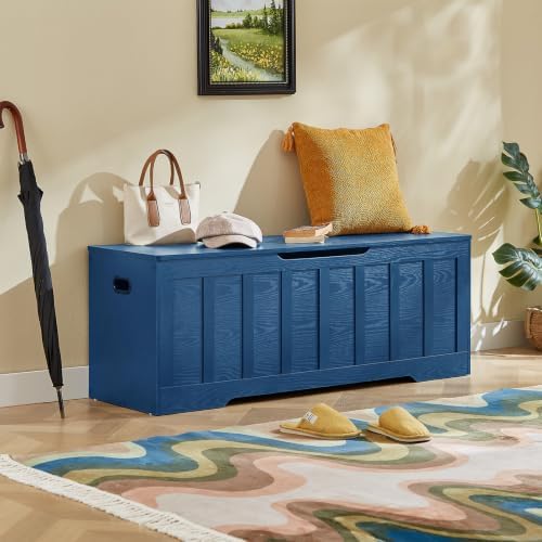 vankiley 51.2" storage chest extra large,wooden storage bench(blue) showing dimensions
