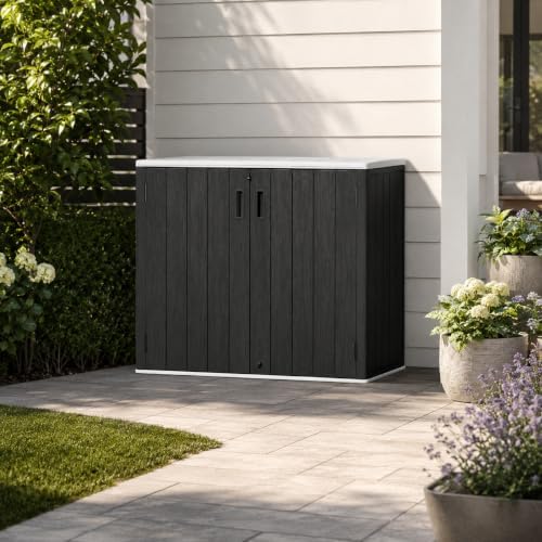 addok outdoor storage cabinet, 37 cu.ft horizontal resin on a desk or shelf