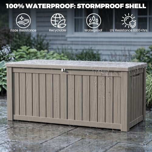 outdoor storage box,150 gallon waterproof deck box [upgraded showing dimensions