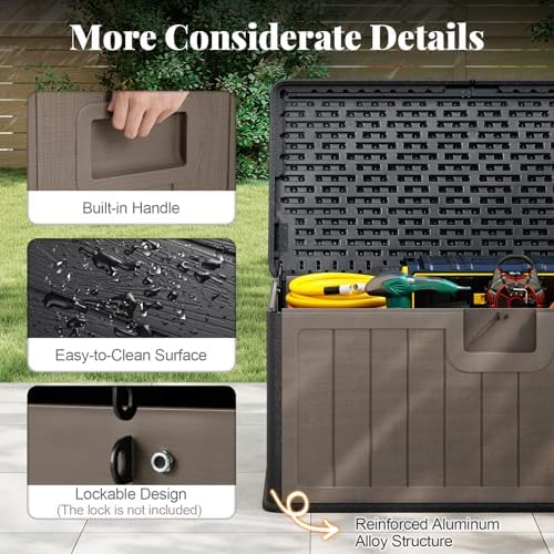 happygrill 100 gallon outdoor storage deck box with, front angle view