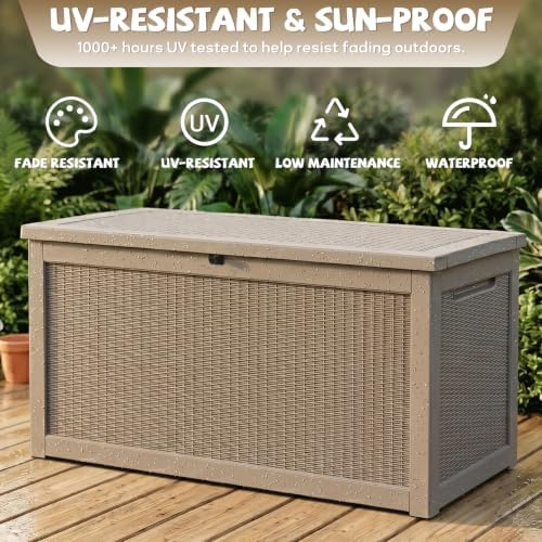 easyup 350 gallon deck box outdoor storage box shown in use