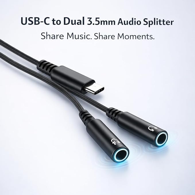 Mizi USB C to Dual 3.5mm Headphone Splitter, 2-Port Audio Adapter - Image 2