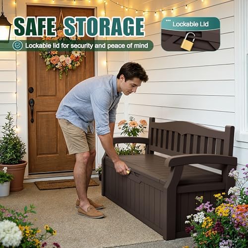 devoko 80 gallon storage bench deck box waterproof&lockable, side view