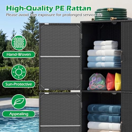 tangkula rattan outdoor storage cabinet, patiojoy outdoor cabinet, side view