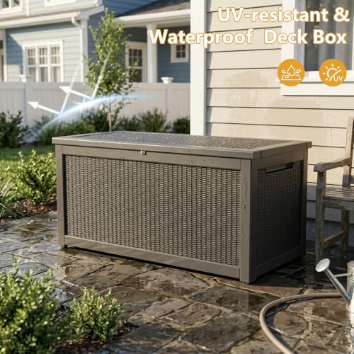 380 gallon outdoor storage box waterproof lockable deck shown in use