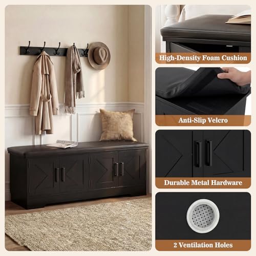 armocity 43.3" farmhouse shoe storage bench with cushion, package contents